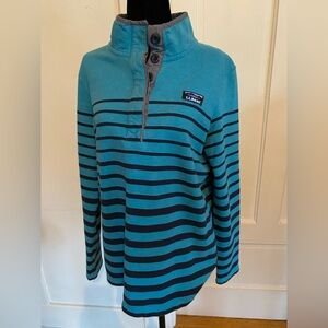 L.L. Bean Teal and Navy Blue Breton Stripe Pullover. Size L.